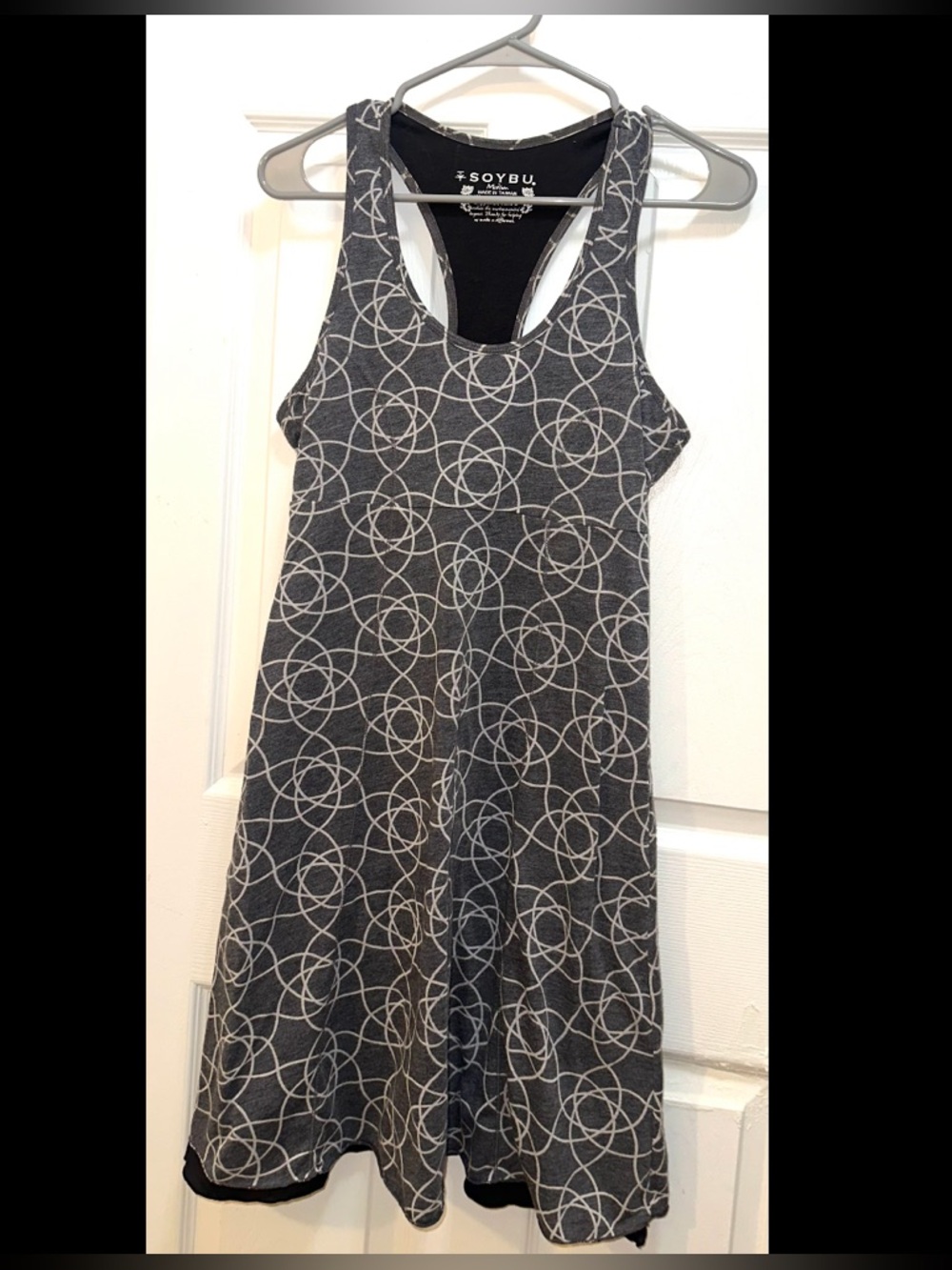 Soybu Black and White Circle-Print Racerback Midi Dress